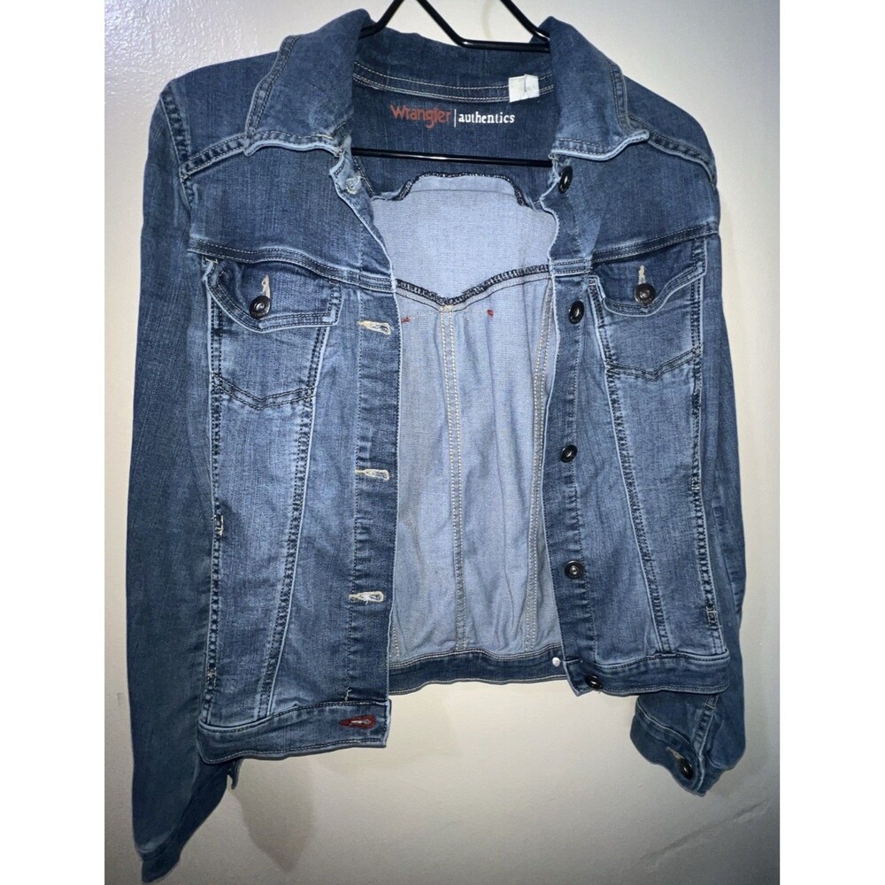Wrangler Authentics Denim Jacket Women's Small Stretch Button Up Blue‎